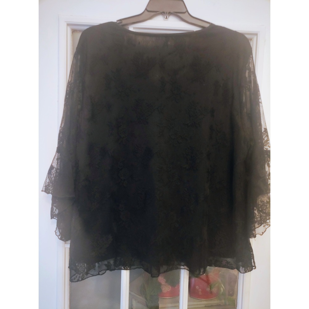 Black Floral Lace Bell Sleeve Blouse Plus Size 5XL Tagged Goth Romantic - Picture 6 of 6